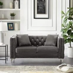 2-Piece Black Velvet Upholstered Living Room Furniture Set, Including 3-Seater Sofa And Loveseat With Jeweled Buttons, Square Arm, Four Pillows Included For Living Room, Office 18 2-Piece Black Velvet Upholstered Living Room Furniture Set, Including 3-Seater Sofa And Loveseat With Jeweled Buttons, Square Arm, Four Pillows Included For Living Room, Office -Safavieh Furnitue Shop 51ZDCyv2aL. AC