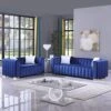 Kevinplus Modern Sofa Couch 2 Set For Living Room, Velvet Chesterfield 2-Pcs Upholstered Sofa Couch For Apartment Bedroom Office, Strong Gold Metal Legs, Blue