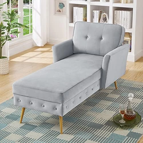 24KF Taupe Velvet Upholstered Tufted Chaise Lounge Chair, Chaise Sofa Bed In 57" Bed Bench,Chair Bed, Chaise Lounge For Offices ,Living Room And Bedroom,Living Room Chaise Chairs-Taupe 9 24KF Taupe Velvet Upholstered Tufted Chaise Lounge Chair, Chaise Sofa Bed In 57" Bed Bench,Chair Bed, Chaise Lounge For Offices ,Living Room And Bedroom,Living Room Chaise Chairs-Taupe - Image 9