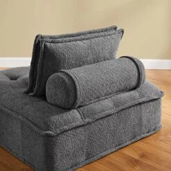 Volans Sherpa Fleece Sectional Sofa, Mid Century Modern Upholstered Square Modular Sectional Sofa Couch With Two Removable Non-Slip Pillows, Living Room Sofa Set, Grey, 1 Pcs -Safavieh Furnitue Shop 51ZUHKy6ycL