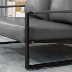 AWQM Mid-Century Retro Modern Living Room Sofa Set With Loveseat And Accent Chair, Faux Leather Loveseat Sofa And Armchair Sofa Chair For Small Space, Office, 105 Degree Slant Back, Grey -Safavieh Furnitue Shop 51ZVHg46ncL