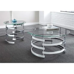 Steve Silver Company Tayside Cocktail Table, 35" W X 35" D X 18" H, Clear/Chrome
