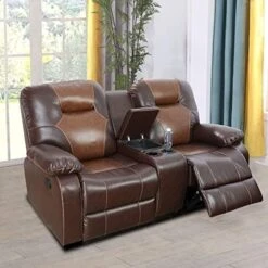 Nautery Leather Recliner Sofa,Living Room Furniture Set, Leather Sofa Set With Storage Console & Cup Holder For Office/Apartment(3 Pieces,Brown) -Safavieh Furnitue Shop 51Zgny8LLnL. AC