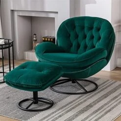 Velvet Swivel Accent Chair With Ottoman Set, Modern Lounge Chair With Metal Base Frame & Footrest, Comfy Single Leisure Sofa Chair Reading Chair With 360 Degree Swiveling For Living Room, Fruit Green -Safavieh Furnitue Shop 51Zo3cDwS7L. AC