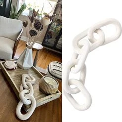 Hanlin Wood Chain Link Decor - Hand Carved Boho Decorative Chain, Farmhouse Decor, Sustainable Pine, Coffee Table Shelf For Home Living Room (White) 9 Hanlin Wood Chain Link Decor - Hand Carved Boho Decorative Chain, Farmhouse Decor, Sustainable Pine, Coffee Table Shelf For Home Living Room (White) -Safavieh Furnitue Shop 51ZqXey0gdL