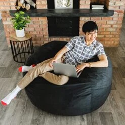 Big Joe Fuf Large Foam Filled Bean Bag Chair With Removable Cover, Black Lenox, 4ft Big -Safavieh Furnitue Shop 51ZtJ2Go5WL