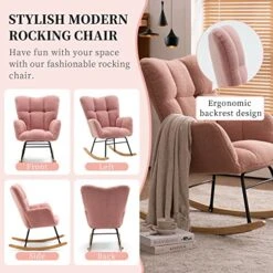 NIOIIKIT Nursery Rocking Chair Teddy Upholstered Glider Rocker Rocking Accent Chair Padded Seat With High Backrest Armchair Comfy Side Chair For Living Room Bedroom Offices (Pink Teddy) -Safavieh Furnitue Shop 51ZuutCflcL