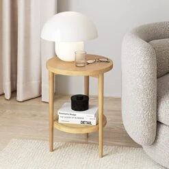Nathan James Oraa Round Modern Side Accent Or End Table For Living Bedroom And Nursery Room, 1, Light Brown