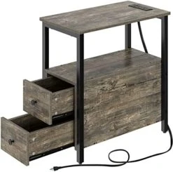 Rolanstar End Table With Charging Station, Narrow Side Table With 2 Wooden Drawers, USB Ports And Power Outlets, Nightstand Sofa Table For Small Spaces, Living Room, Bedroom, Rustic Brown -Safavieh Furnitue Shop 51a3WmCuVqL. AC