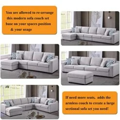 Asunflower Sectional Couches For Living Room Modular Sectional Sofa Ottoman Set 6 Seater Fabric Grey Couches L Shape Sectional Furnitures For Apartment,Large (6 Pillows) -Safavieh Furnitue Shop 51aA5z2h67L