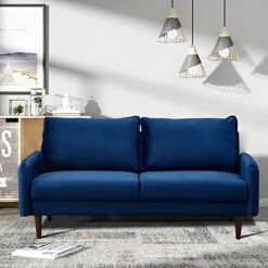 INSTORY Modern Sofa Set Velvet Sofa & Loveseat Set 2 Piece Tufted Couch Set With Wooden Legs For Living Room, Office - Space Blue -Safavieh Furnitue Shop 51adpzKwg0L