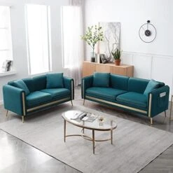 CALABASH 2 Piece Living Room Furniture Sets, Modern Tufted Velvet Sofa Couch And Loveseat With Removable Cushions Side Pocket And 4 Pillows For Bedroom Apartment(Black, 2+3 Seat) -Safavieh Furnitue Shop 51anavzCvL. AC