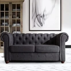 Rosevera Grier Polyester Upholstered Button Tufting Lounge Sofa Chair For Indoor Bedroom, Standard, Linen Beige Chaise -Safavieh Furnitue Shop 51aoku29wNL. AC