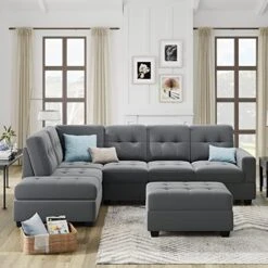 Merax L Shaped Sectional Sofa Couch Sleeper Bed With Storage Ottoman And Chaise For Living Room, Small Apartment Love Seats, Beige_Linen -Safavieh Furnitue Shop 51b6EgyaQL. AC