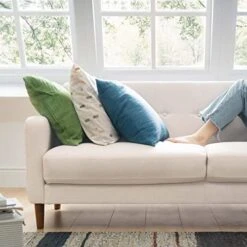 Mellow Adair Mid-Century Modern Loveseat/Sofa/Couch With Armrest Pockets, Tufted Linen Fabric, Ivory -Safavieh Furnitue Shop 51b7Z8WGaqL