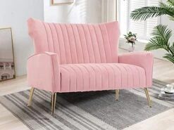 Altrobene Velvet Accent Chair Modern Wingback Comfy Chair Tufted Reading Armchair With Gold Legs For Living Room/Bedroom, Light Pink -Safavieh Furnitue Shop 51bOGGokbsL. AC