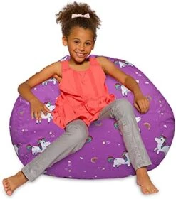 Posh Beanbags Bean Bag Chair, X-Large Machine Washable - Canvas Unicorn And Rainbows On Purple -Safavieh Furnitue Shop 51bexSG122S. AC