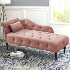 Holaki Velvet Chaise Lounge,Indoor Accent Chaise Chair With Pillow,Button Tufted Right Arm Facing Lounge Chair With Nailhead Trim & Solid Wood Legs,Modern Sleeper Sofa For Living Room (White) -Safavieh Furnitue Shop 51biuTjEXEL. AC