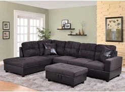 A Ainehome L Shape Sectional Sofa 104" Wide Living Room Furniture Set Microfiber Couch 3-Seat Sofa With Chaise Lounge And Storage Ottoman For Home Decor Apartment Office (Left Hand Facing, Red) -Safavieh Furnitue Shop 51bu1azYsaL. AC