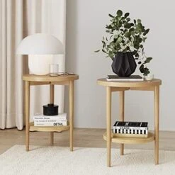 Nathan James Oraa Round Modern Side Accent Or End Table For Living Bedroom And Nursery Room, 1, Light Brown -Safavieh Furnitue Shop 51byf4TANyL. AC