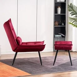 MCombo Accent Chair With Ottoman, Velvet Modern Tufted Wingback Club Chair, Upholstered Leisure Chairs With Metal Legs For Bedroom Living Room 4079 (Burgundy) -Safavieh Furnitue Shop 51cHNfaSOSL