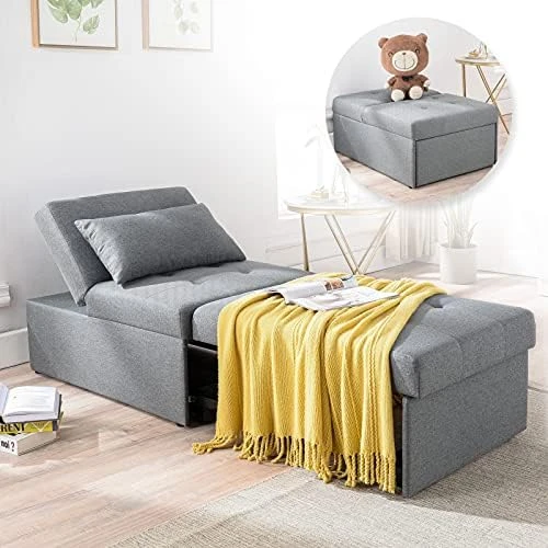 Cozy Castle Sleeper Chair, Convertible Chair Bed, 4 In 1 Ottoman Bed, Pullout Small Sofa Bed, Durable Linen Fabric Chaise Lounge, For Living Room, Brown 9 Cozy Castle Sleeper Chair, Convertible Chair Bed, 4 In 1 Ottoman Bed, Pullout Small Sofa Bed, Durable Linen Fabric Chaise Lounge, For Living Room, Brown - Image 9