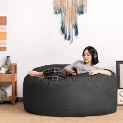 Jaxx 5 Foot Saxx Bean Bag Chair For Adults - Luxe Faux Fur, Silver Fox -Safavieh Furnitue Shop 51cfHyiu1WL. AC