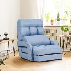 Safstar Indoor Chaise Lounge Sofa, Folding Lazy Sofa Floor Chair W/ 5-Position Adjustable Backrest Lumbar Pillow, Lounger Bed With Armrests, Without Massage Function (Blue) -Safavieh Furnitue Shop 51ch6N7aKgL