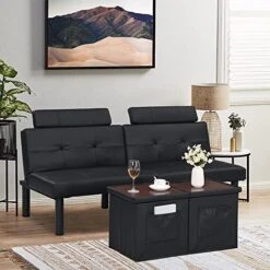 BINGTOO Futon Sofa Bed Couch And Sleeper- Convertible Futon Sofa Bed Sleeper Couches Loveseat With Storage Footstool Ottoman Or Coffee Table And 2 Lumbar Pillows,Small,Tufted(Grey), 1PC -Safavieh Furnitue Shop 51cncYXmttL. AC