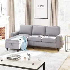 Lonkwa L-Shaped Couches Convertible Storage Ottoman 3-Seat Grey Sectional Sofas For Living Room/Bedroom/Office/Small Space, Dark Gray -Safavieh Furnitue Shop 51d NHG3tUL. AC