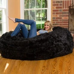 Comfy Sacks Memory Foam Bean Bag Chair, Black Furry -Safavieh Furnitue Shop 51dD7SPXkHL