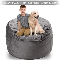 Homguava Bean Bag Chair： 3' Bean Bags With Memory Foam Filled, Large Beanbag Chairs Soft Sofa With Dutch Velet Cover-36×36"×24"(Grey) -Safavieh Furnitue Shop 51dNcJmoI6L