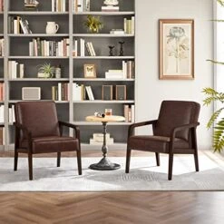 Yaheetech PU Leather Accent Chair, Mid-Century Modern Barrel Chair With Wooden Frame And Soft Thick Padded For Living Room Bedroom Home Office, Set Of 2, Dark Brown 12 Yaheetech PU Leather Accent Chair, Mid-Century Modern Barrel Chair With Wooden Frame And Soft Thick Padded For Living Room Bedroom Home Office, Set Of 2, Dark Brown -Safavieh Furnitue Shop 51dT6lmUrFL