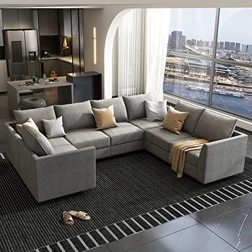 HONBAY Convertible Modular Sectional Sofa With Ottomans Polyester Fabric Sleeper Sectional Couch With Chaise And Storage 6 Seat Sectional Sofa For Living Room, Grey 15 HONBAY Convertible Modular Sectional Sofa With Ottomans Polyester Fabric Sleeper Sectional Couch With Chaise And Storage 6 Seat Sectional Sofa For Living Room, Grey - Image 15