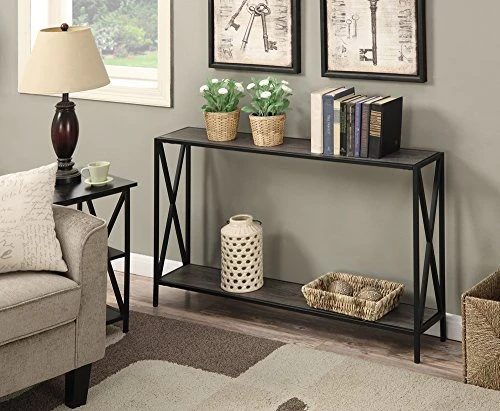 Convenience Concepts Tucson Console Table With Shelf, Weathered Gray/Black 2 Convenience Concepts Tucson Console Table With Shelf, Weathered Gray/Black - Image 2