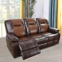 Nautery Leather Recliner Sofa,Living Room Furniture Set, Leather Sofa Set With Storage Console & Cup Holder For Office/Apartment(3 Pieces,Brown) -Safavieh Furnitue Shop 51daNl7m1 L. AC