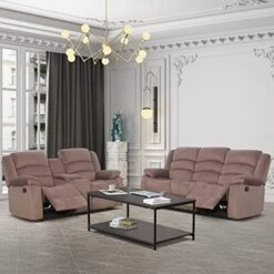 ANJ 2PC Bonded Leather Reclining Sofa Couch Set, Upholstered Recliner Sofa, Manual Recliners Furniture, Home Theater Seating For Living Room (Black, 1+3 Seat) -Safavieh Furnitue Shop 51dk3WI9VwL. AC