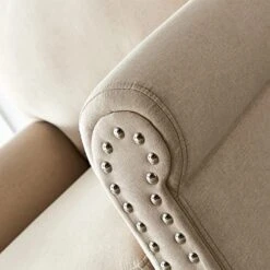 Harper & Bright Designs Classic Living Room Sofa Single Seat Chair With Armrest And Wood Legs, Beige Fabric With Silver Nails Decoration -Safavieh Furnitue Shop 51dmQ0v0nmL