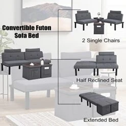 BINGTOO Futon Sofa Bed Couch And Sleeper- Convertible Futon Sofa Bed Sleeper Couches Loveseat With Storage Footstool Ottoman Or Coffee Table And 2 Lumbar Pillows,Small,Tufted(Grey), 1PC -Safavieh Furnitue Shop 51e4Y0jiZ8L