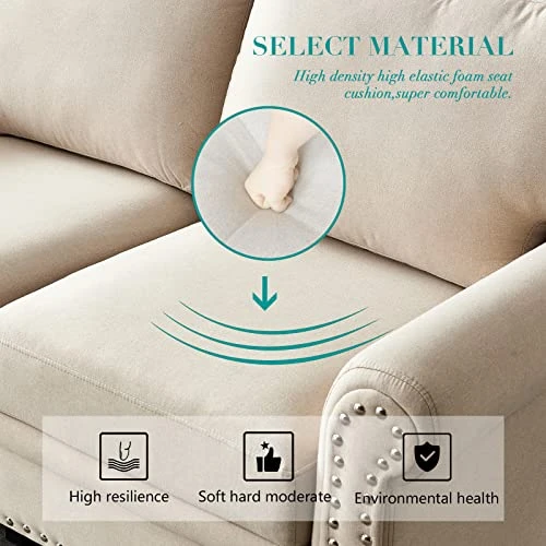 Harper & Bright Designs 3-Piece Living Room Storage Sofa Set With 3-Seat Couch, Loveseat And Single Armchair, Silver Nailhead Trim/Hidden Storage Space Under Seat/Classical Wooden Legs/Beige Fabric 3 Harper & Bright Designs 3-Piece Living Room Storage Sofa Set With 3-Seat Couch, Loveseat And Single Armchair, Silver Nailhead Trim/Hidden Storage Space Under Seat/Classical Wooden Legs/Beige Fabric - Image 3