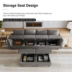 HONBAY Modular Sectional Sofa Convertible U Shaped Couch With Reversible Chaise Velvet Modular Sofa Sectional Couch With Storage Ottoman, Grey -Safavieh Furnitue Shop 51eSSkpWzPL