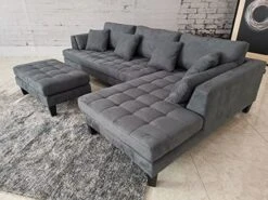 Stendmar 3pc 120" New Modern Dark Grey Microfiber Sectional Sofa Chaise Ottoman Set S168RDG