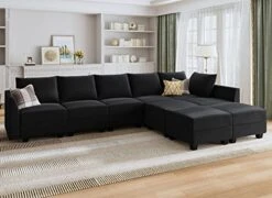 HONBAY Modular Sectional Sofa Set Oversized U Shaped Couch With Storage Ottoman Convertible Sleeper Sectional Sofa Velvet Modular Couch With Wide Chaise, Black -Safavieh Furnitue Shop 51eeMNdE1hL