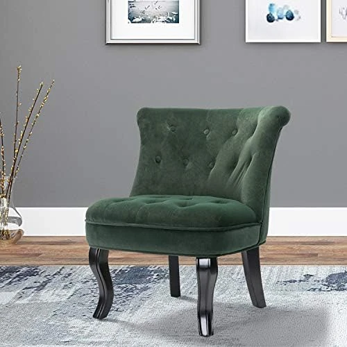 TINA'S HOME Tan Upholstered Velvet Small Chair Tufted Armless Accent Chair With Black Birch Wood Legs 11 TINA'S HOME Tan Upholstered Velvet Small Chair Tufted Armless Accent Chair With Black Birch Wood Legs - Image 11