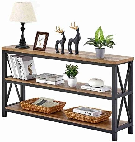 FATORRI Industrial Console Table For Entryway, Wood Sofa Table, Rustic Hallway Tables With 3-Tier Shelves For Living Room (55 Inch, Rustic Oak) 6 FATORRI Industrial Console Table For Entryway, Wood Sofa Table, Rustic Hallway Tables With 3-Tier Shelves For Living Room (55 Inch, Rustic Oak) - Image 6