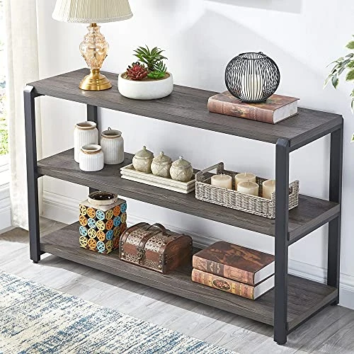 EXCEFUR Sofa Table, Rustic Console Table For Living Room, Foyer Tables For Entryway With 3-Tier Open Shelf, Grey 1 EXCEFUR Sofa Table, Rustic Console Table For Living Room, Foyer Tables For Entryway With 3-Tier Open Shelf, Grey