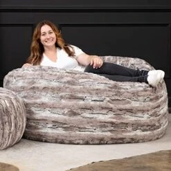 Jaxx 5 Foot Saxx Bean Bag Chair For Adults - Luxe Faux Fur, Silver Fox -Safavieh Furnitue Shop 51f1pTXHDRL. AC