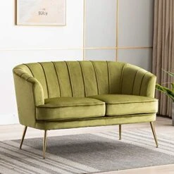 Artechworks Modern Velvet Barrel Chair Accent Armchair With Golden Legs For Living Room Bedroom Home Office, Channel Tufted Back Club Chair, Grass Green -Safavieh Furnitue Shop 51f6kDv7mvL. AC