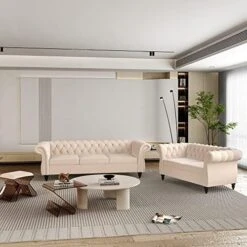 2 Piece Living Room Set, Velvet Chesterfield Sofa Loveseat Couch With Scroll Arms And Nailhead For Living Room, Office (Grey) 26 2 Piece Living Room Set, Velvet Chesterfield Sofa Loveseat Couch With Scroll Arms And Nailhead For Living Room, Office (Grey) -Safavieh Furnitue Shop 51fj 83BjQL. AC