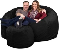 ULTIMATE SACK 6000 Bean Bag Chair W/Footstool: Giant Foam-Filled Furniture - Machine Washable Covers, Double Stitched Seams, Durable Inner Liner, And 100% Virgin Foam Footstool Incl. (Grey, Suede) -Safavieh Furnitue Shop 51fuNswS4qL. AC